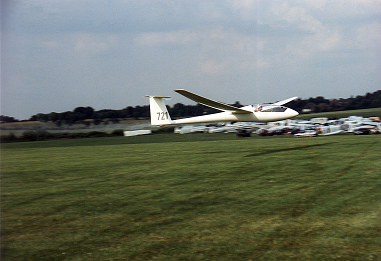 Taken by Dave Starer at the Dunstable Nationals in the late 90s, I was finishing having set the task, investigated conditions then flown round at a decent speed! The glider is an LS6a 721, works No. 6